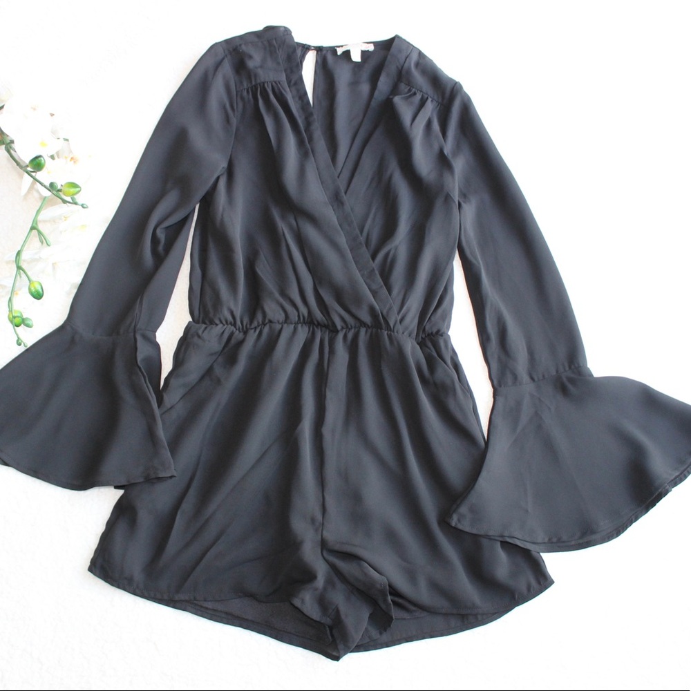 Gianni Bini Long Sleeve Romper Black with Pockets